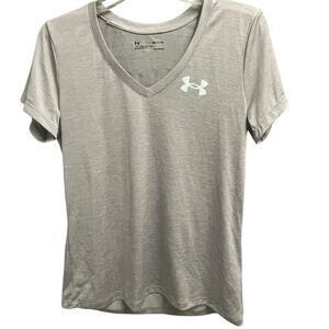 Under Armour Loose Size Small Gray V-Neck Lightweight Logo Tee Athletic